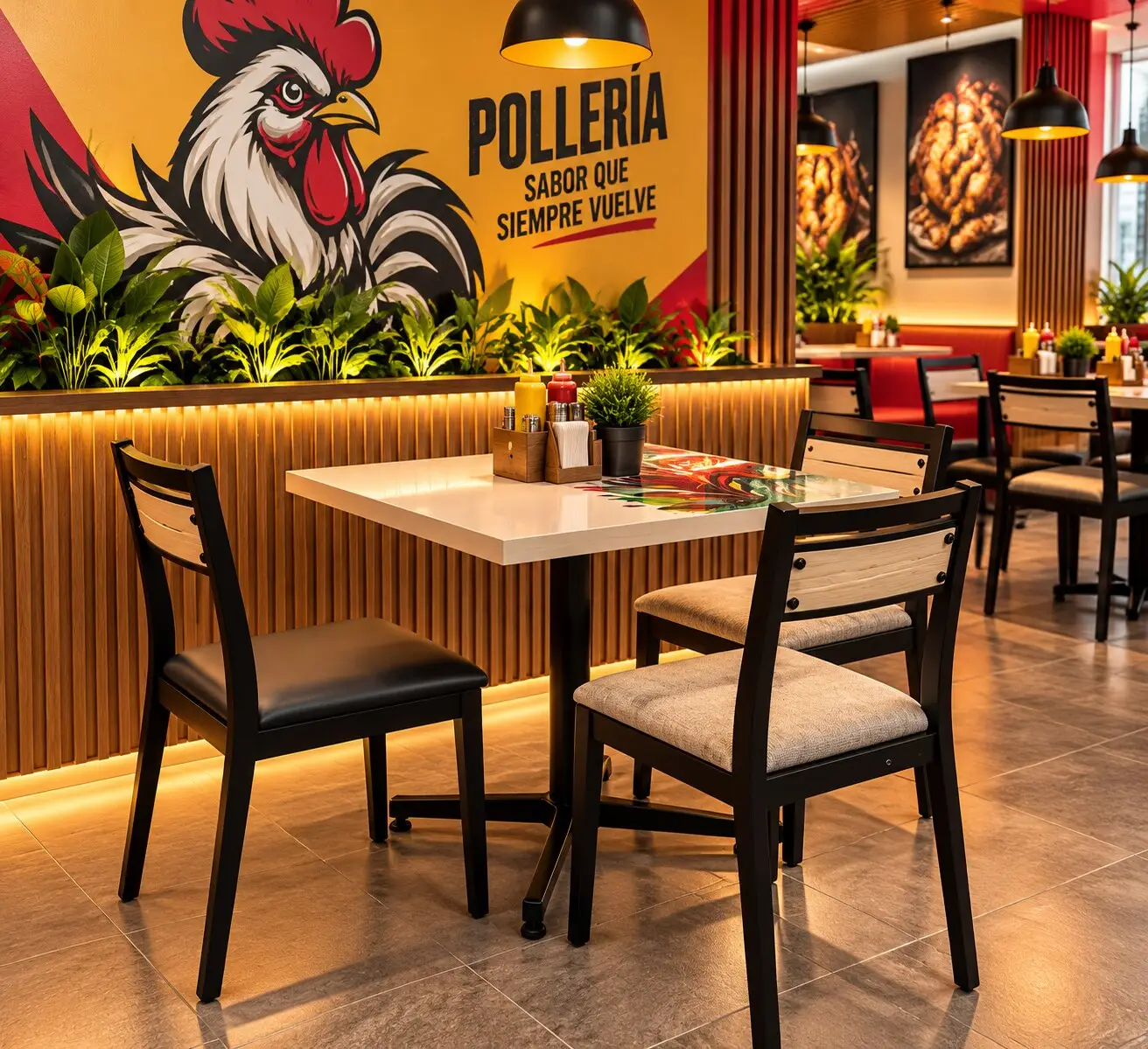 Juego de comedor Aldana en una pollería