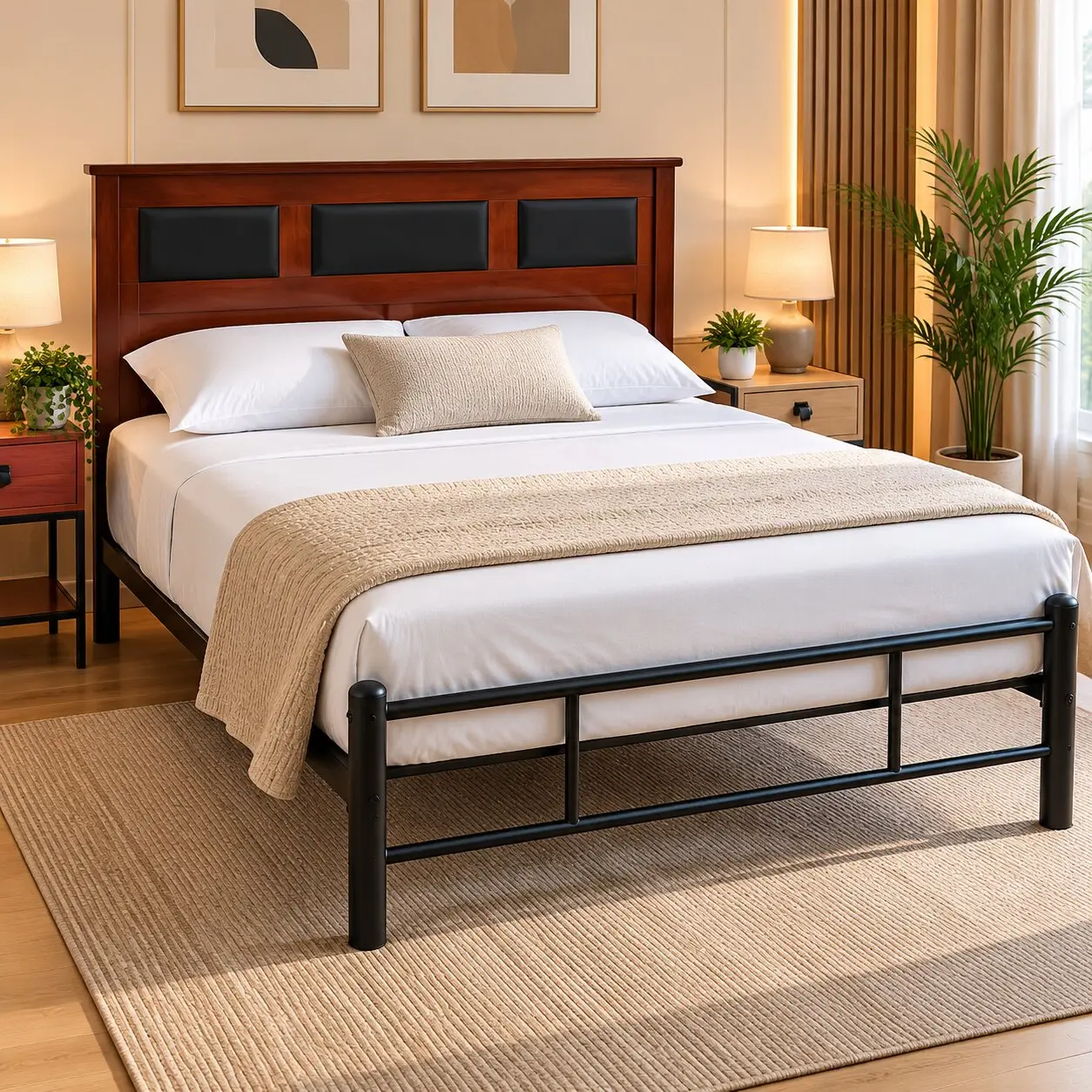 Cama Bruselas con cabecera de madera tapizada