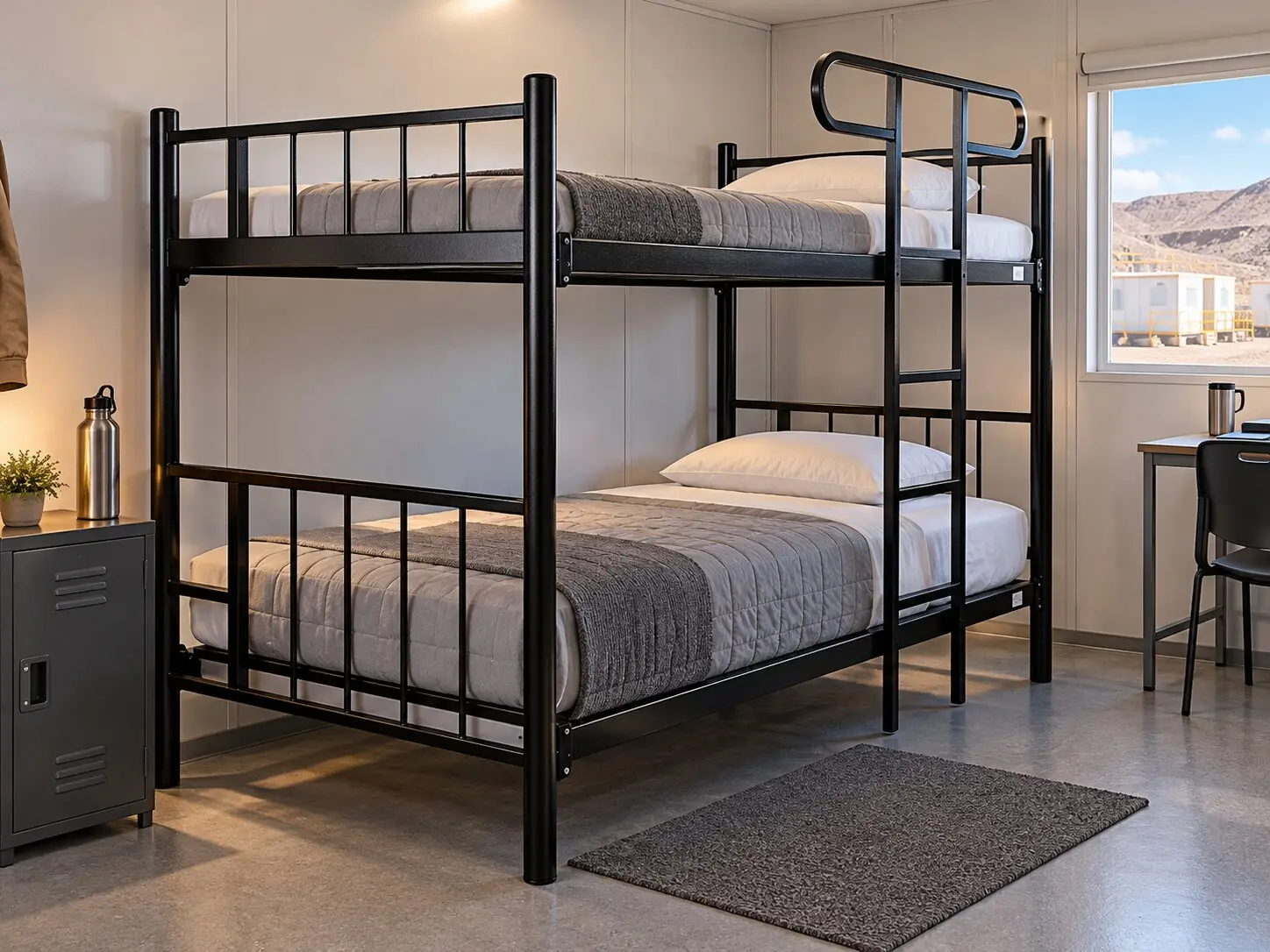 Camarote SURI de metal negro en una habitación de campamento