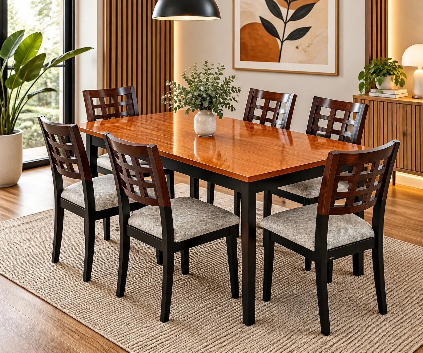 Comedor Reno de madera con seis sillas