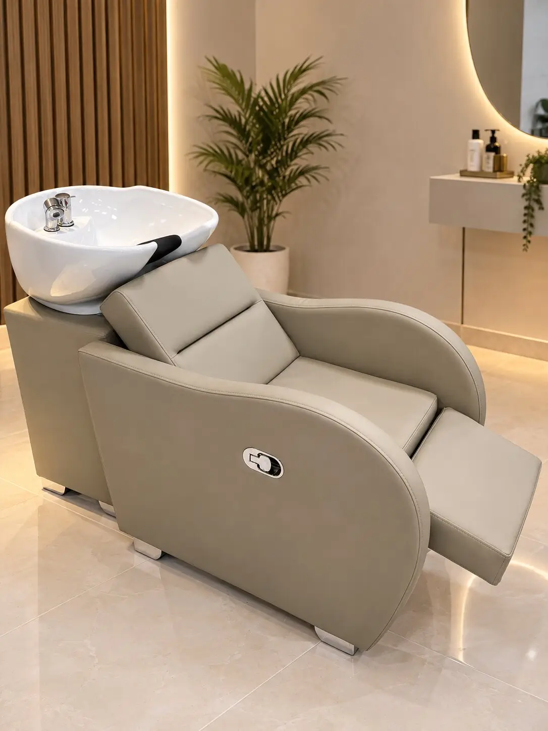 Lavacabezas Bellini beige con poza de cerámica blanca