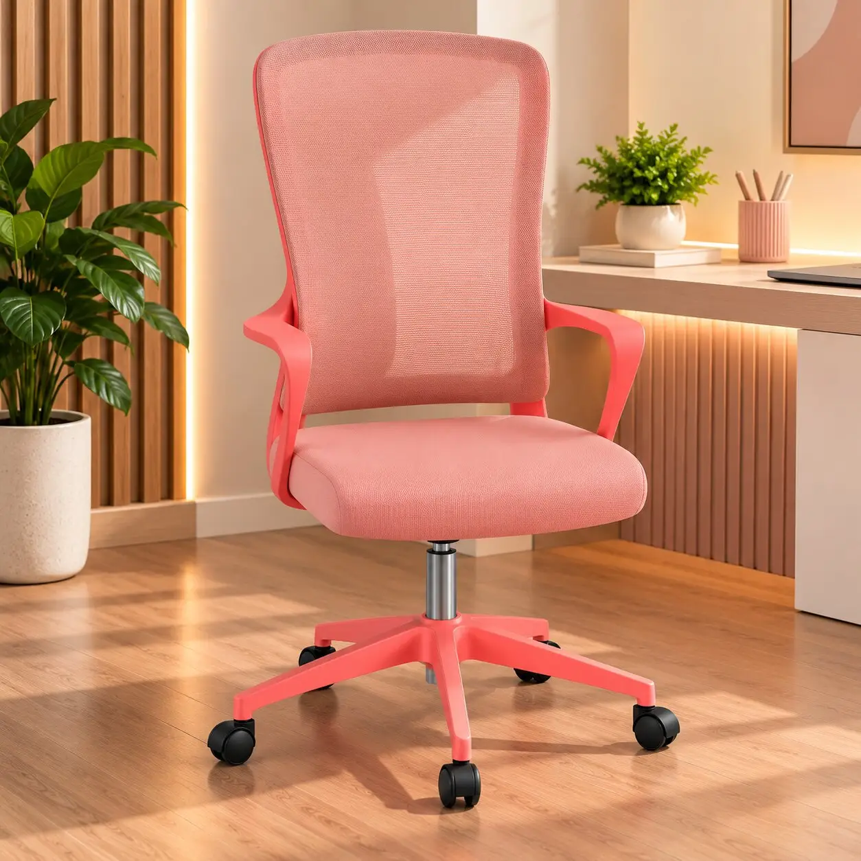 Silla ergonómica de malla rosada