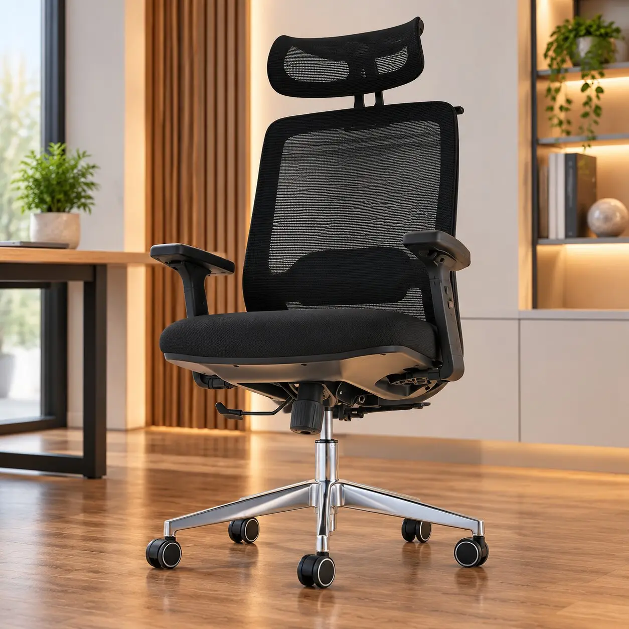 Silla ergonómica Presi negra con cabecero