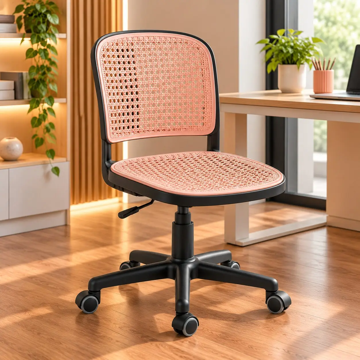 Silla de escritorio con respaldo de rejilla rosada