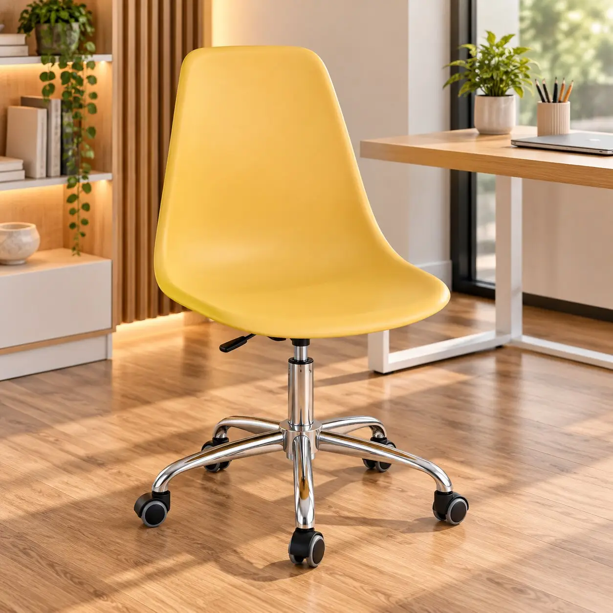 Silla de escritorio Surat amarilla con base cromada
