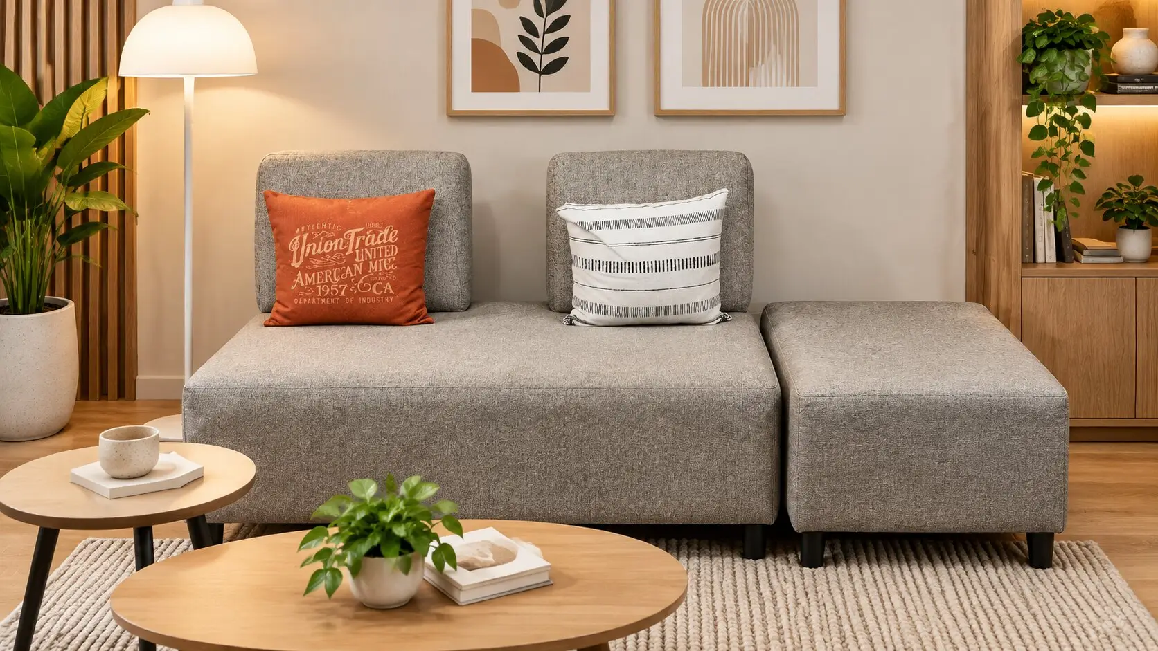 Sofá modular Bombai gris con puf