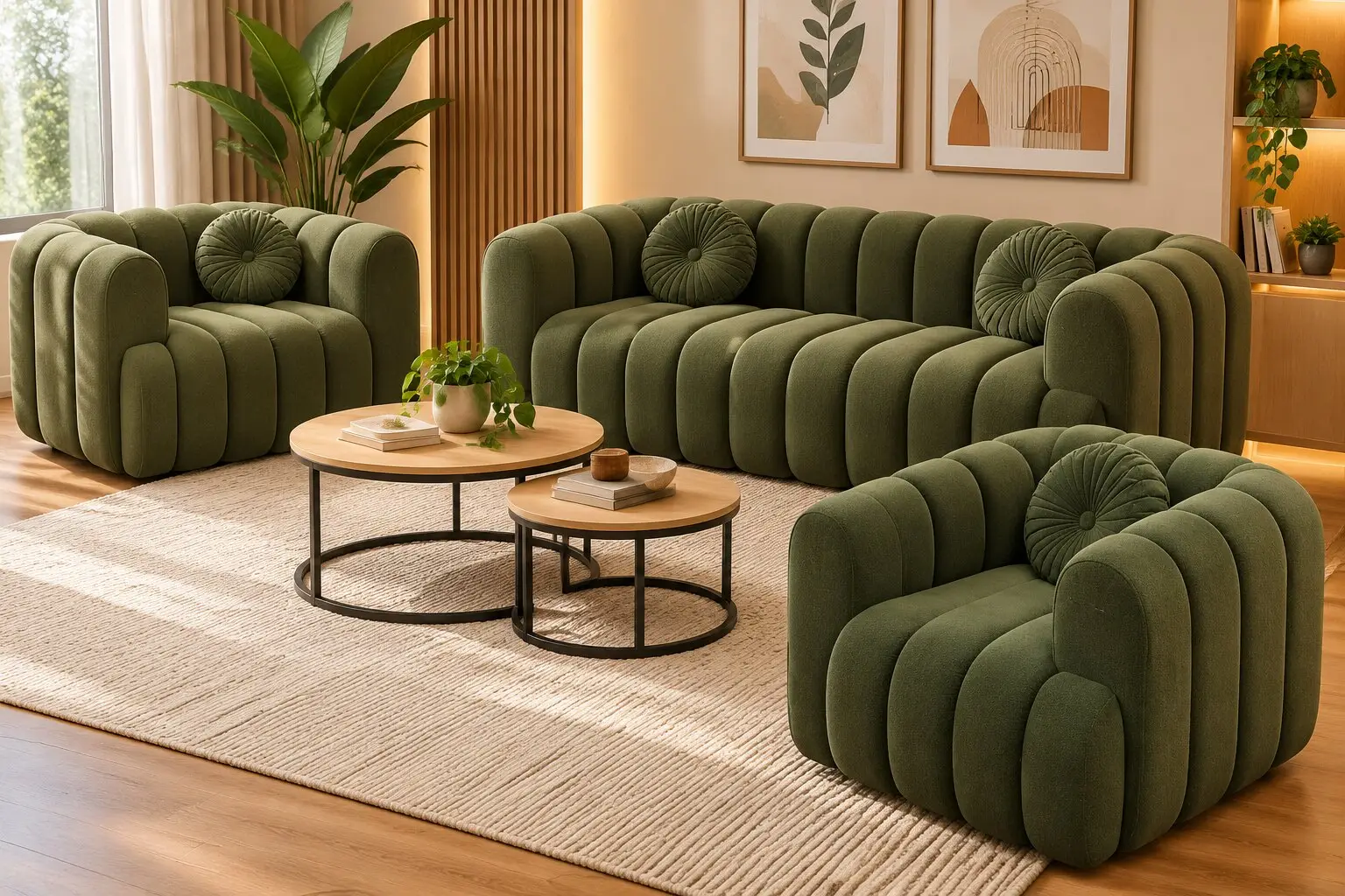 Sofá Ondina verde con dos sillones